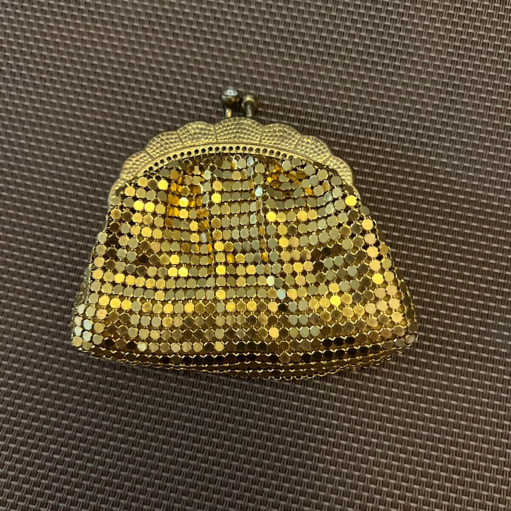Vintage Lorelle Bags Gold Metal Mesh Coin Purse Rhinestone Clasp West Germany